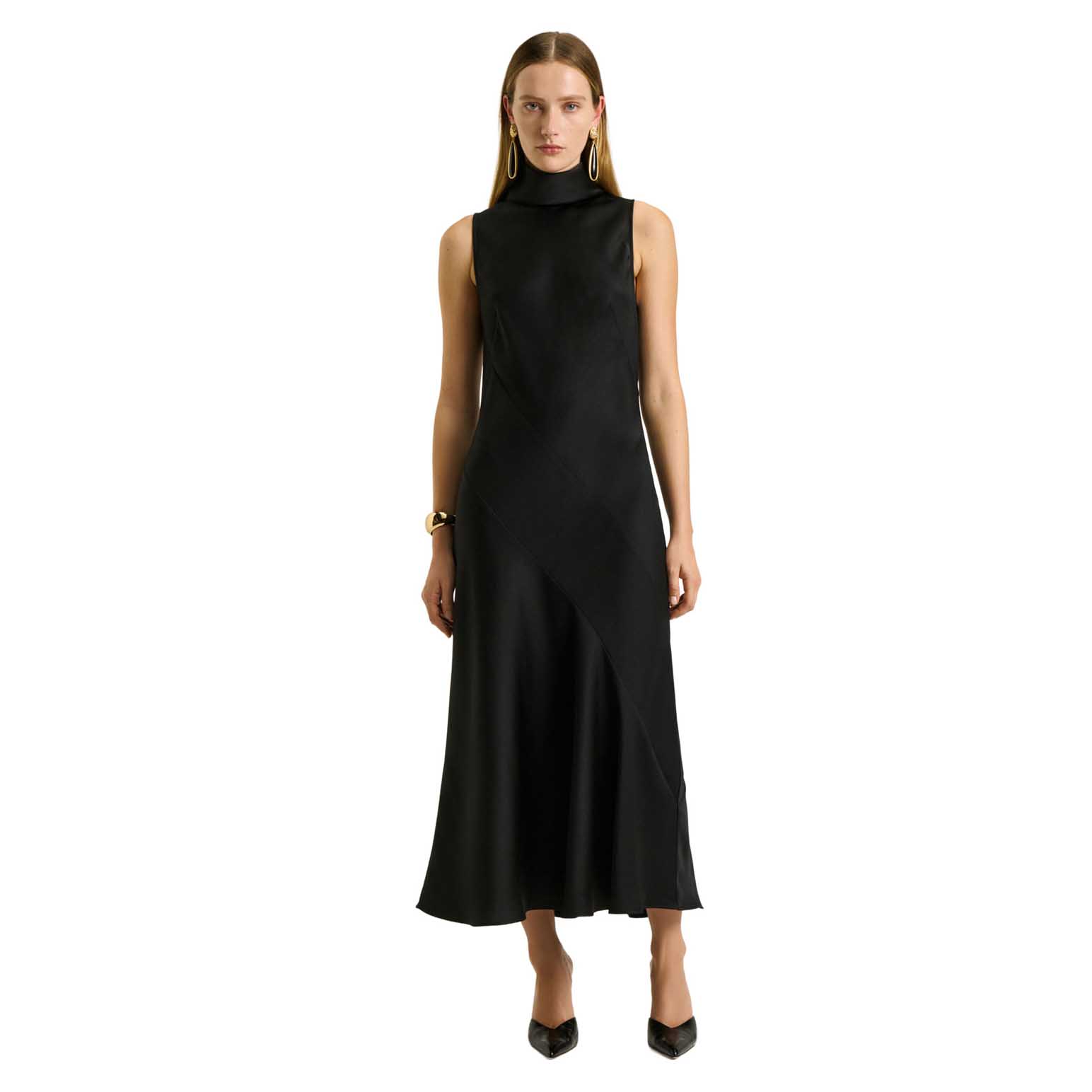 Veronika Maine Crepe Back Satin Halter Midi Dress